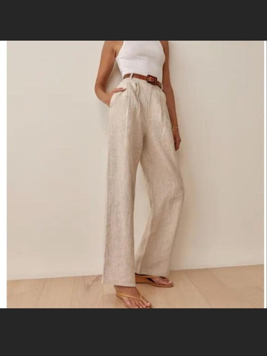 Reformation Pants - Reformation High-Rise Wide Leg Linen Pants - Cream